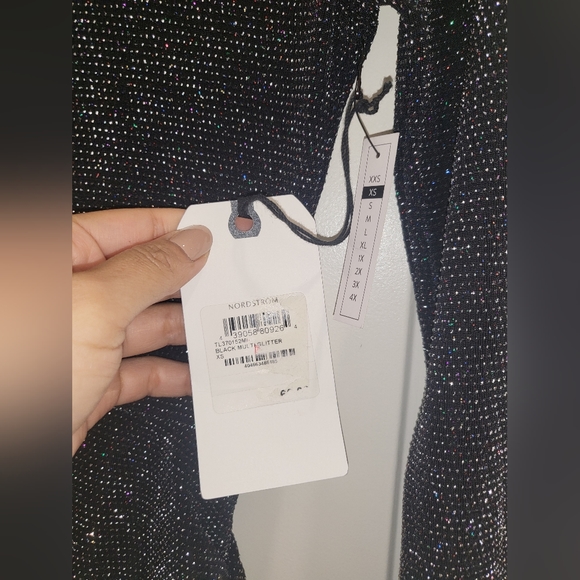 3. NWT LEITH BLACK MULTICOLOR GLITTER RUCHED DRESS SIZE XS - Picture 6 of 6